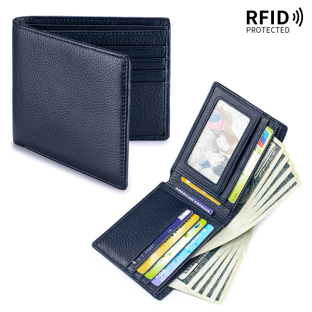 Men's Textured Short First Layer Cowhide Business Simple Leather Driving License Men's Wallet