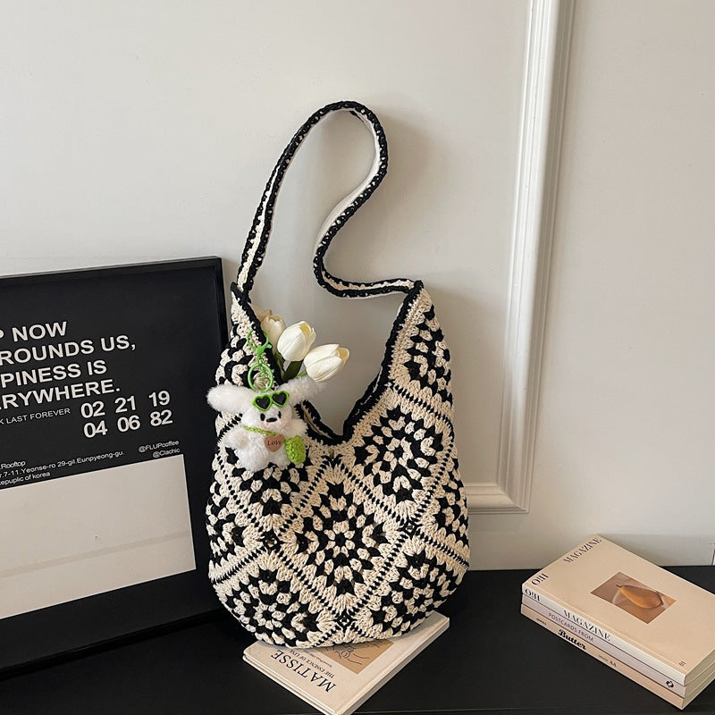 Flower Woven Fashion Simple Crochet Straw Large Capacity Cotton Thread Women's Messenger Bag