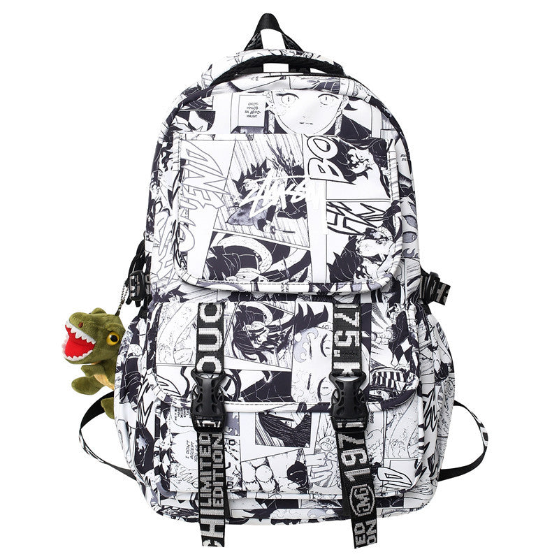 Men's Korean Cartoon Letter Large Capacity Junior Campus Backpacks