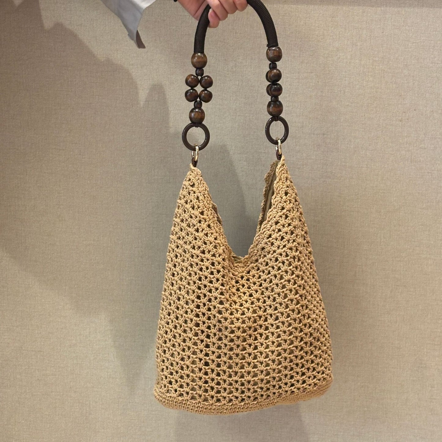 Chinese Style Beads Strap Cotton Thread Woven Women's Shoulder Bag