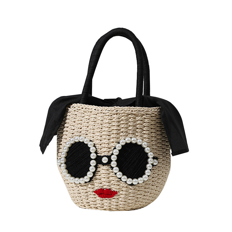 Red Lips Straw Fashion Rattan Hand Cute Cartoon Style Water Women's Handbag