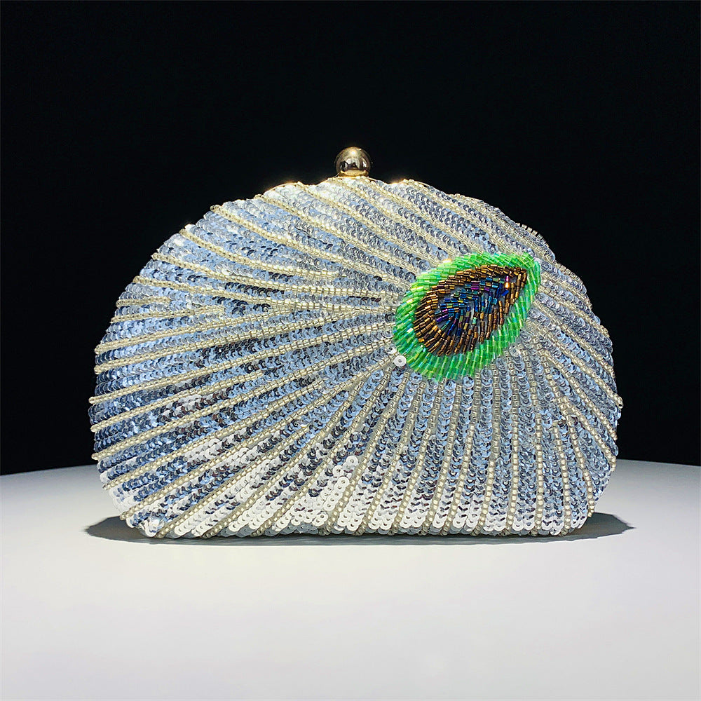 Women's Fashion Handmade Shell Peacock Beaded Banquet Dinner Bag