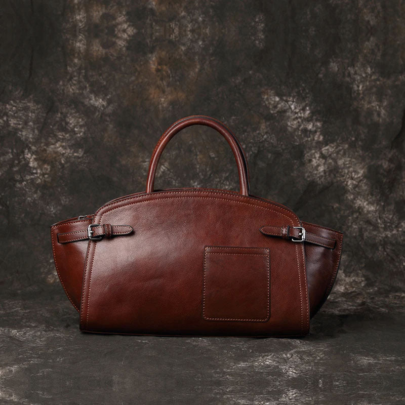 Leather Boston Bowling Design Retro Underarm Women's Handbag