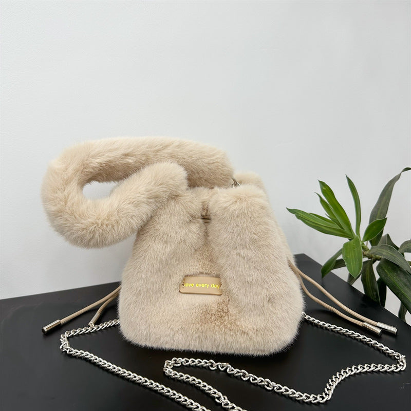 Plush Drawstring Chain Design Style Simple Bags