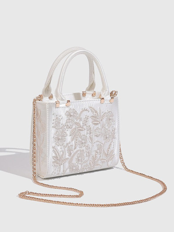 Women's Artificial Decorated Pearls Silk Satin Texture Hard Everyday Fashion Handbags
