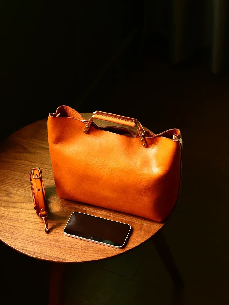 Women's Vegetable Basket Handmade Tanned Artificial Leather Mother Women's Handbag