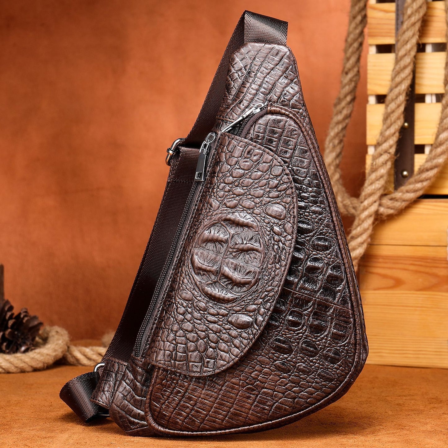 Men's Business Commute Korean Style Crocodile Pattern Men's Chest Bag