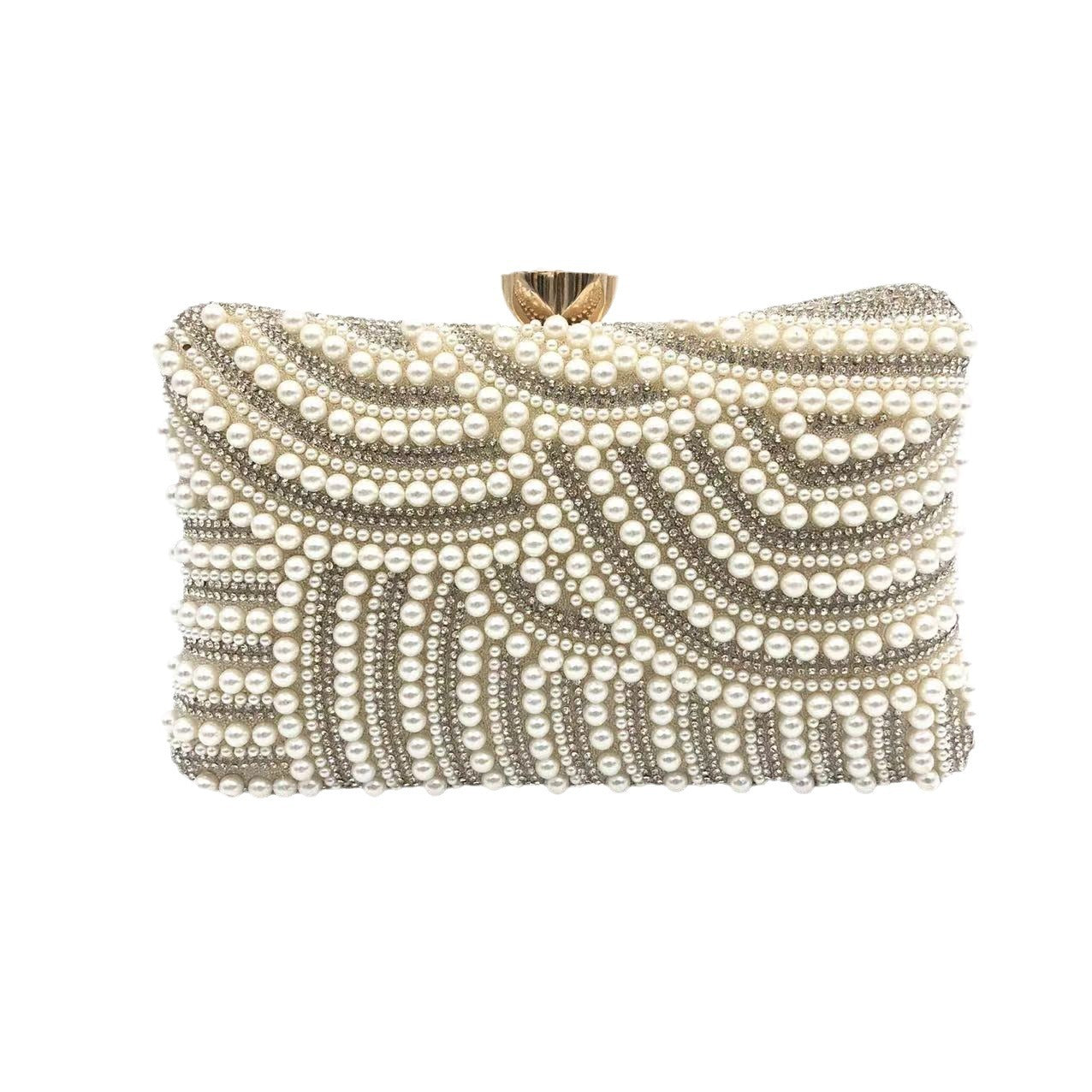Women's Rhinestone Pearl Clutch Straight Hair Dinner Bag