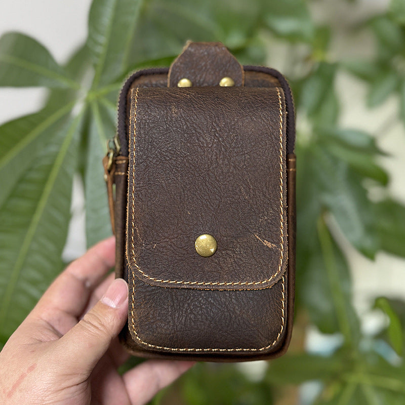 Crazy Horse Leather First Layer Cowhide Wear Hanging Genuine Phone Bags