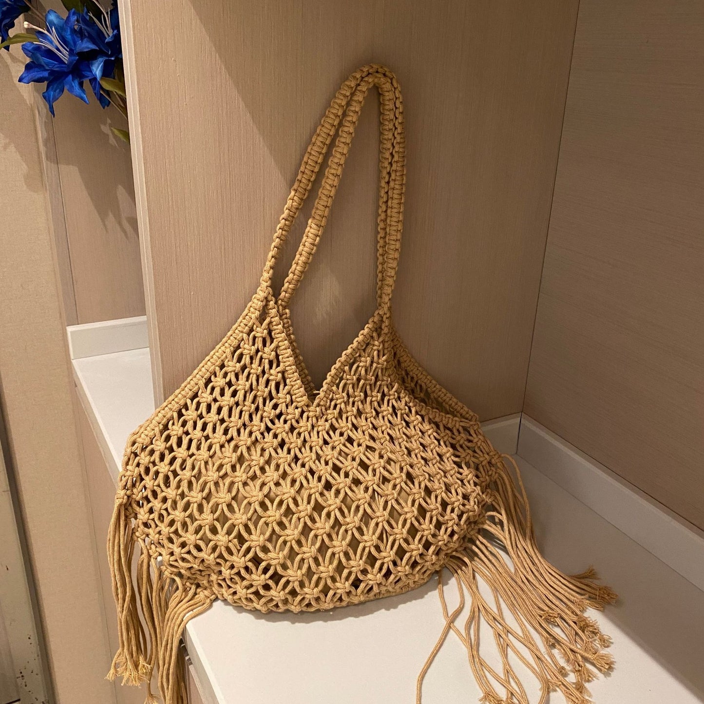 Women's Beach Vacation Tassel Hollow Woven Large Bags