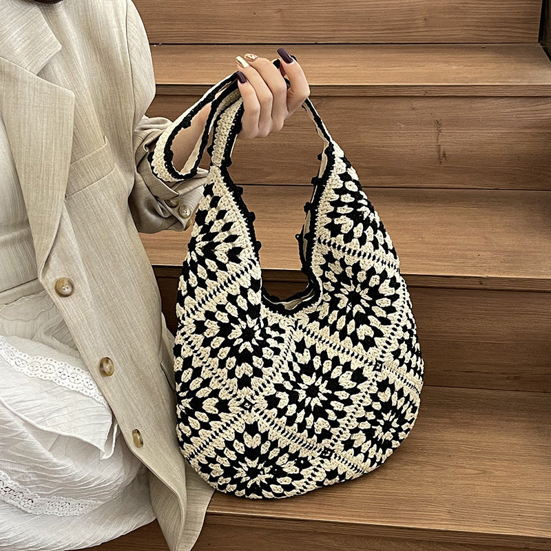 Women's Capacity Flower Cotton Thread Woven Seaside Holiday Korean Version For Bags