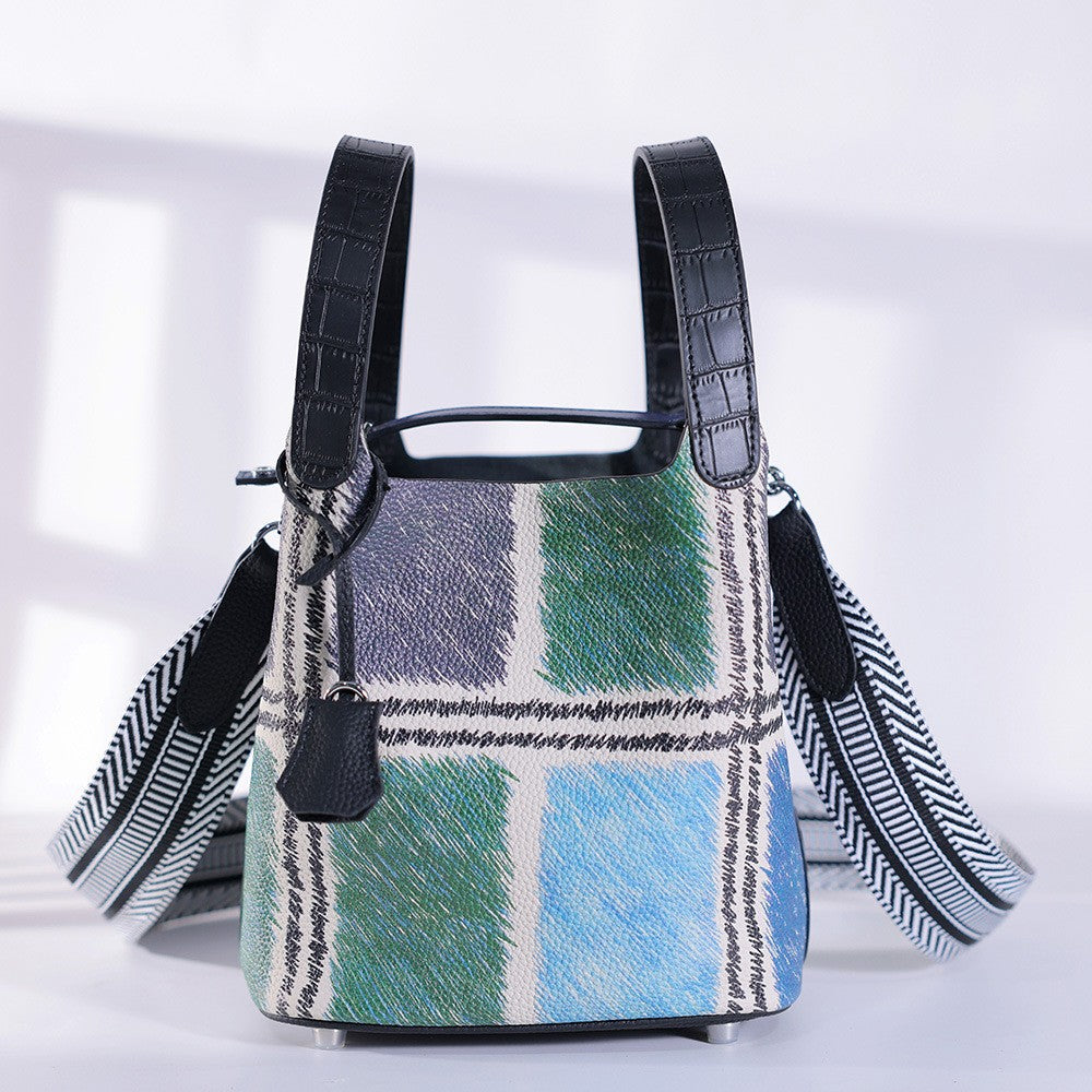 Women's First Layer Cowhide Painted Vegetable Basket Portable Genuine Bags