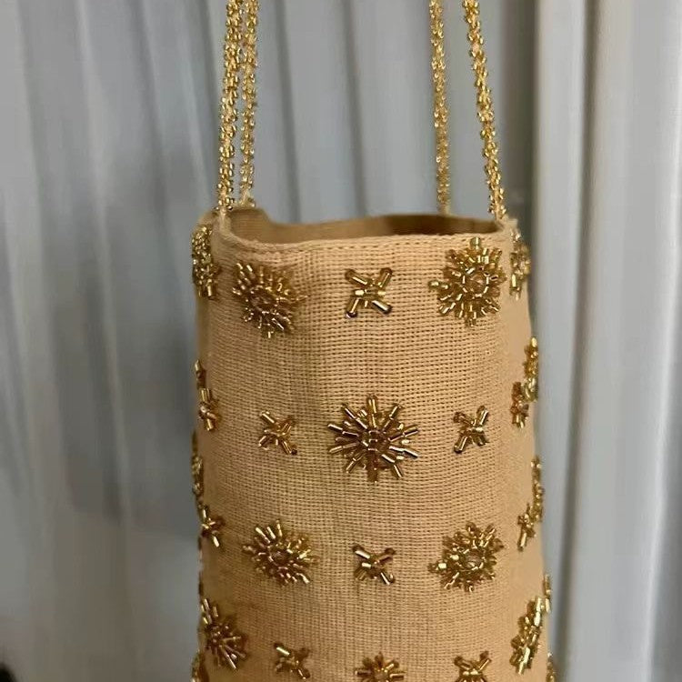 Women's Beaded Embroidery Summer Denim Chinese Fashion Bucket Bags