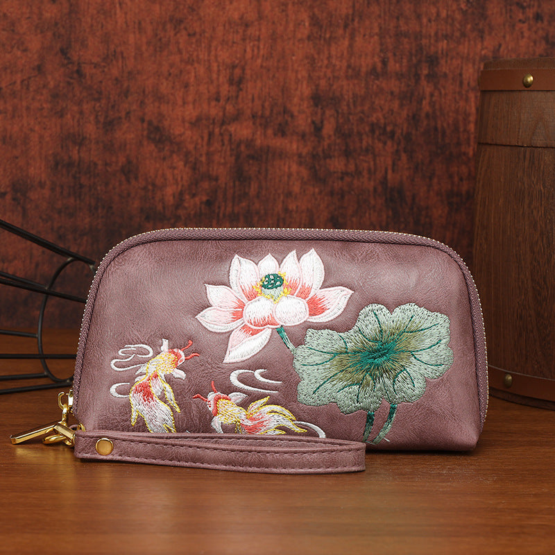 Style National Fashion Double Layer Mobile Change Embroidery Women's Clutch