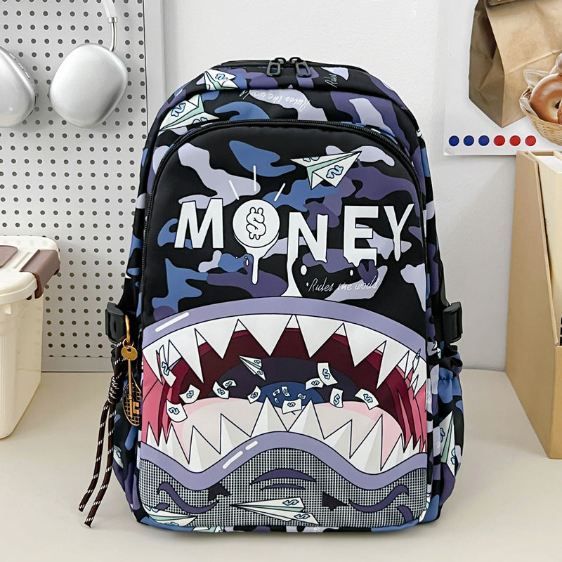 Shark Head Personality Cartoon Printed Early College Student Schoolbag