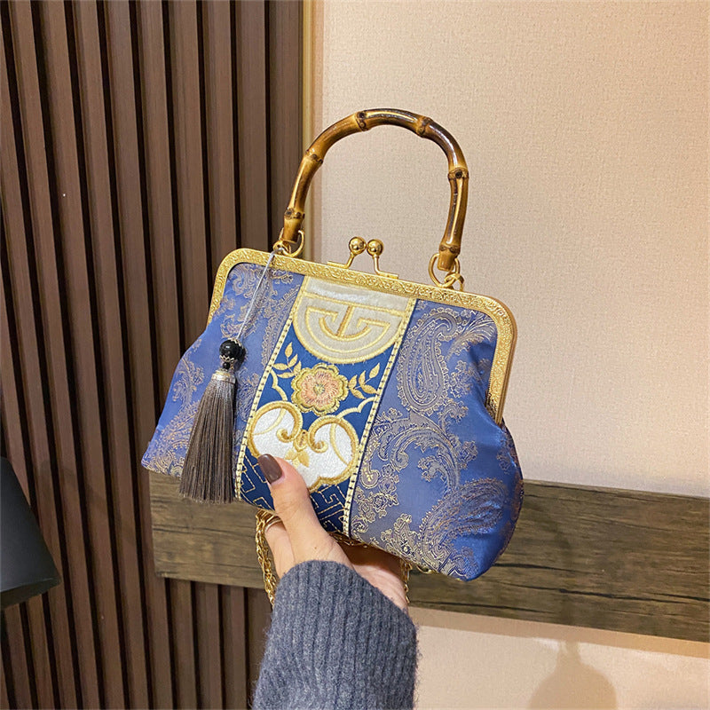 Crane Embroidery Jacquard Clutch Vintage Handmade Chinese Women's Handbag