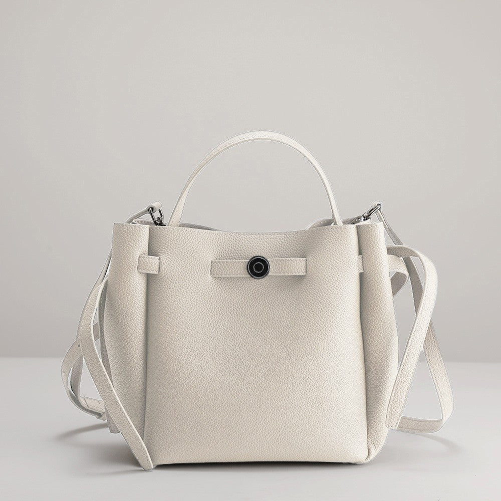 First Layer Cowhide Design Portable Vegetable Basket Women's Leather Bag