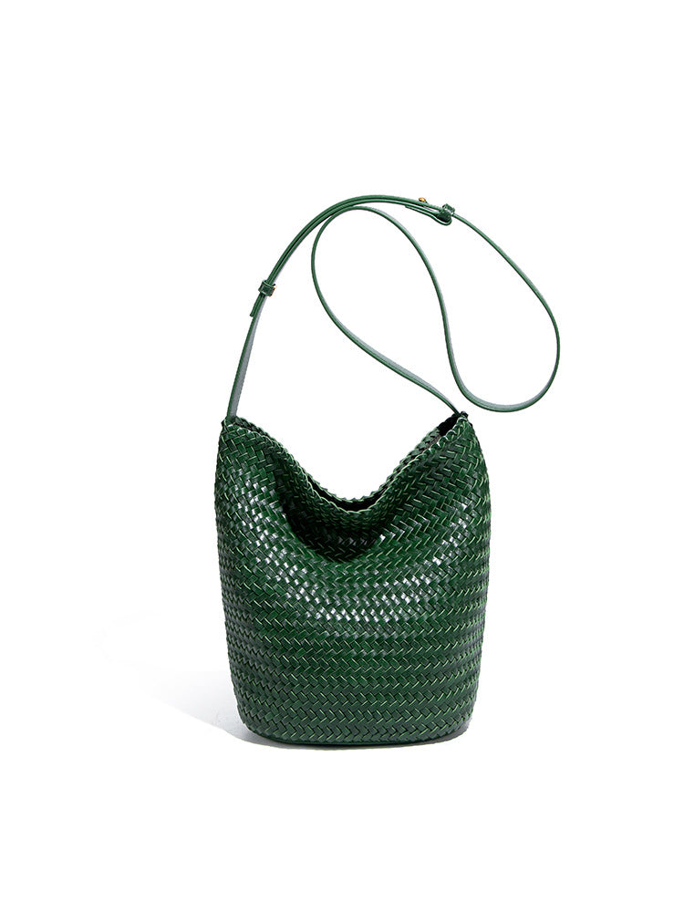 Women's Korean Style Simple Underarm Retro Trendy Woven Bucket Bags