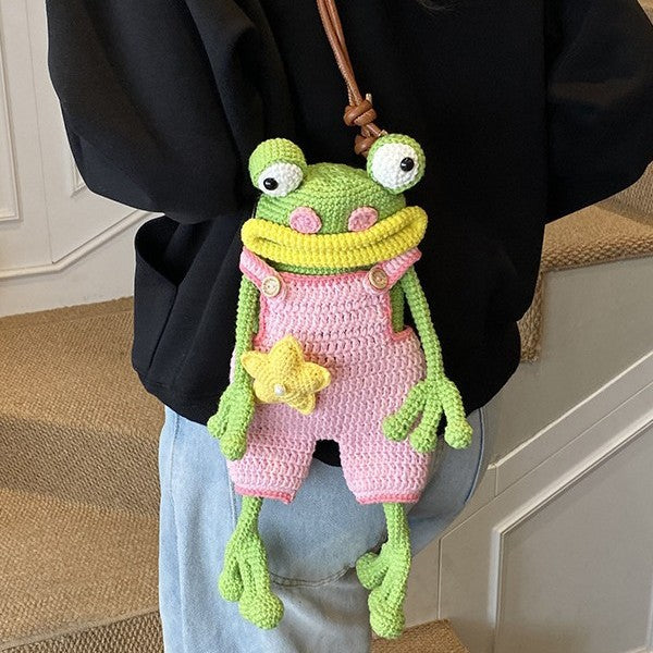 Women's Cartoon Big Mouth Frog Mobile Handmade Crochet Finished Women's Shoulder Bag
