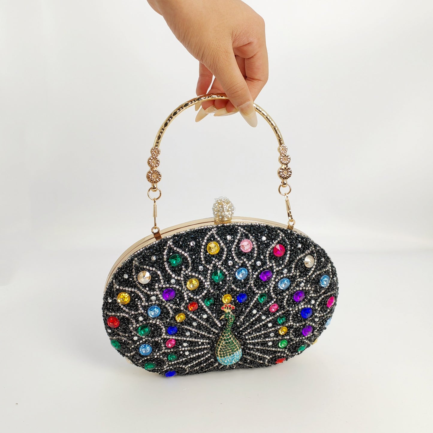 Shiny Round Clip Bridal With Chain Handbags