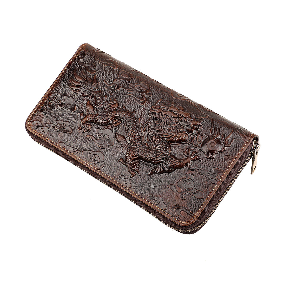 Tiger Rich Flower Lucky Mobile First Layer Cowhide Embossed Coin Purses