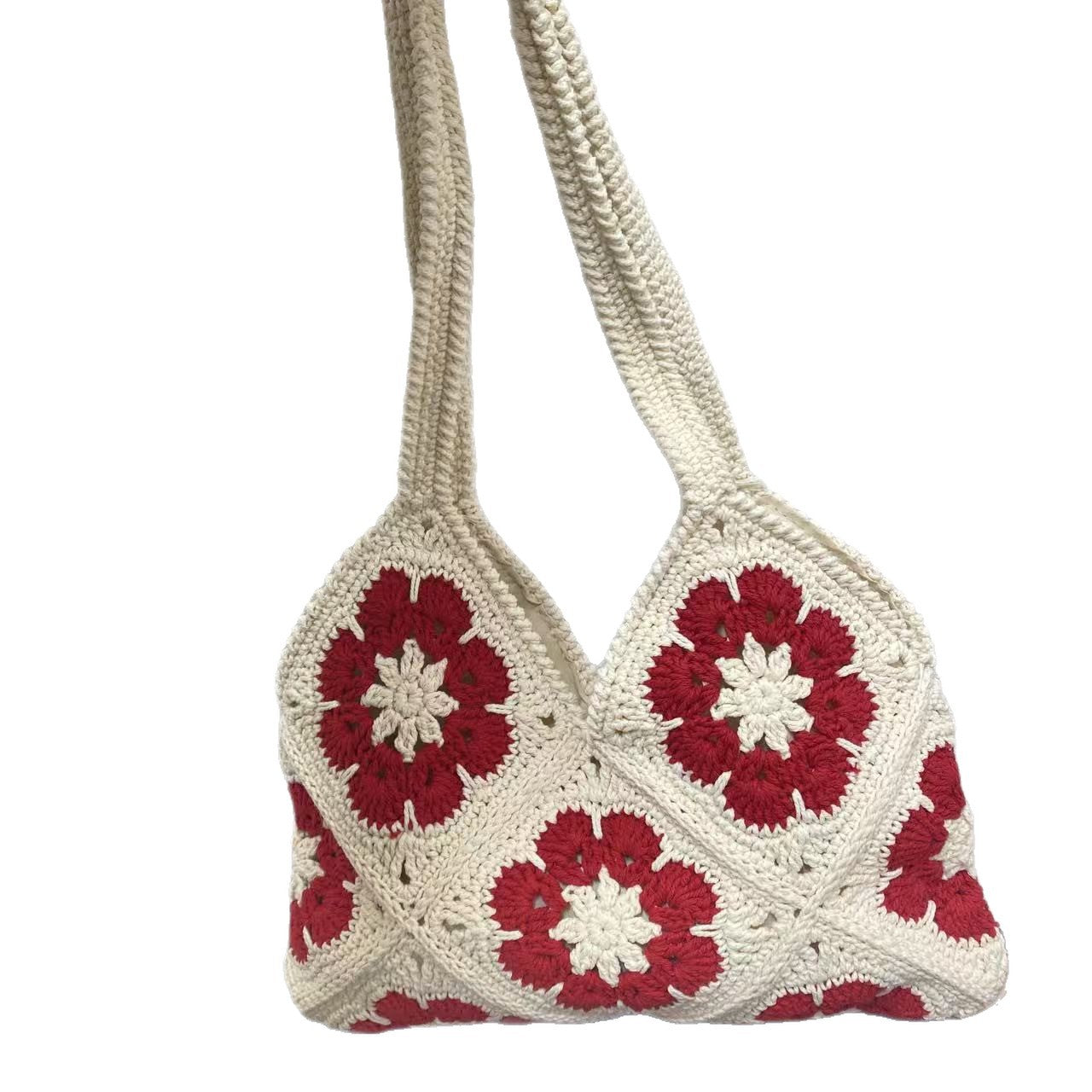 Hand-woven Vacation Style Stitching Flower Crochet Vintage Underarm Women's Handbag