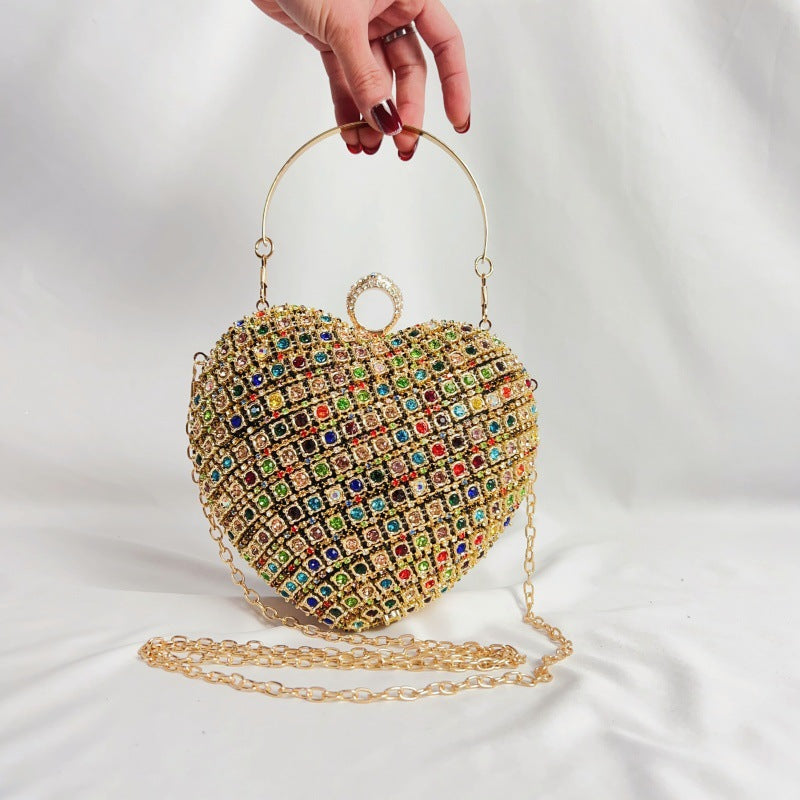 Three-dimensional Diamond Full Banquet Clutch Fashion Heart Shape Rhinestone Inlaid Bags