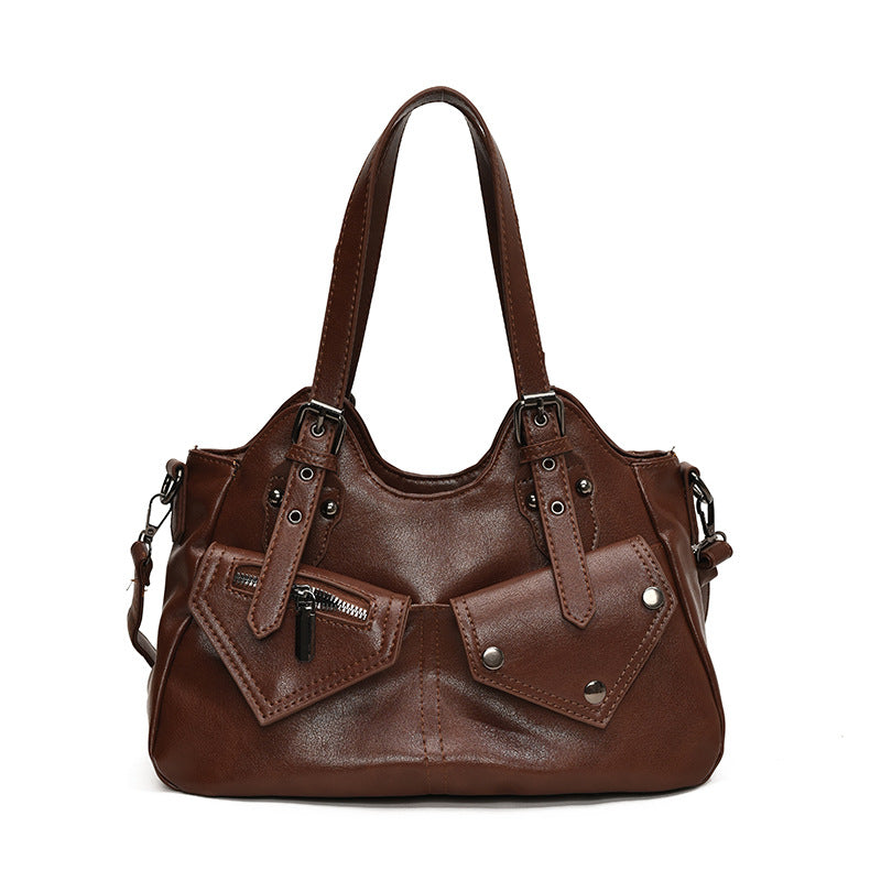 Women's Retro Large Capacity Stitching Simple Rivet Tote Bag
