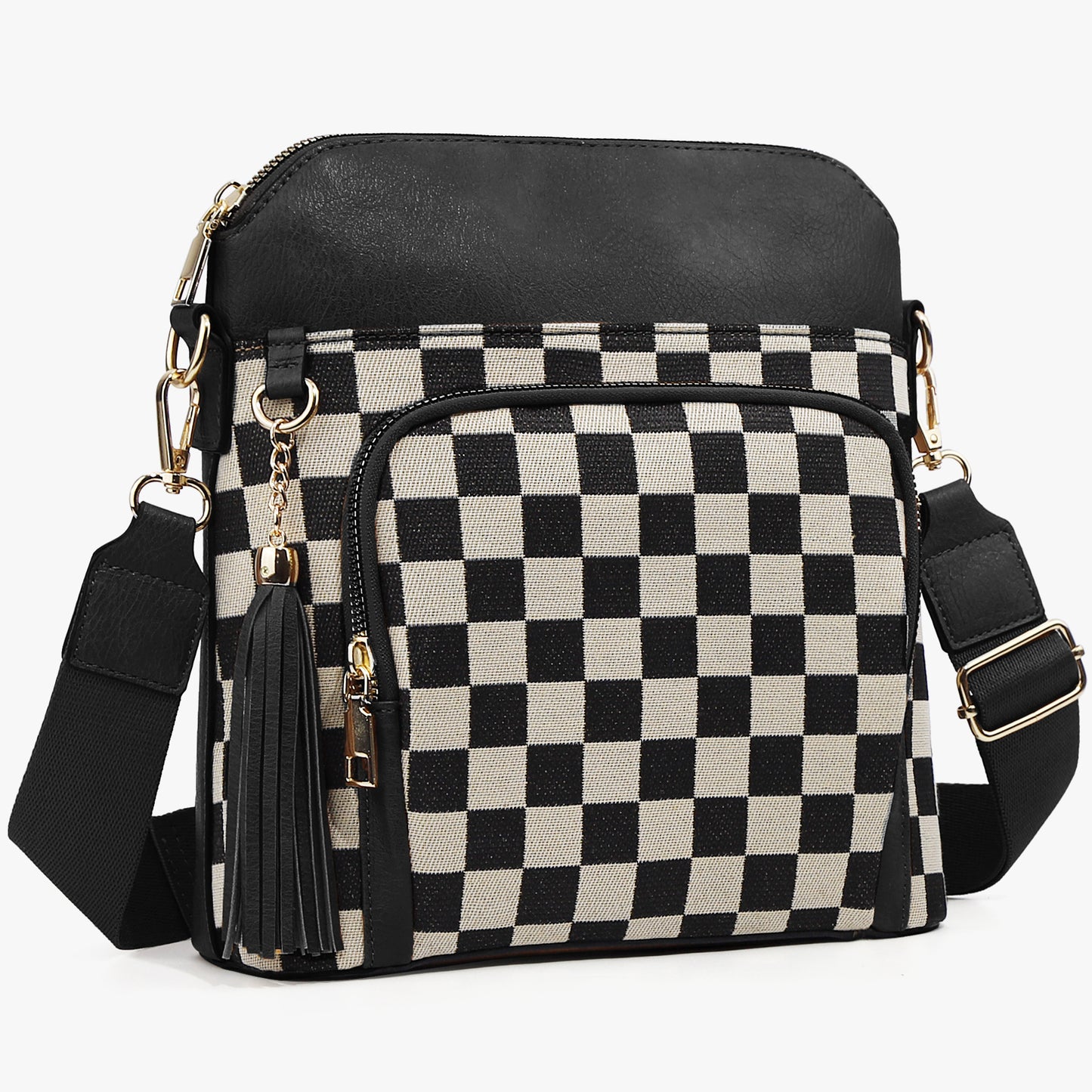 Women's Chessboard Plaid Color Matching Zipper Strap Women's Messenger Bag