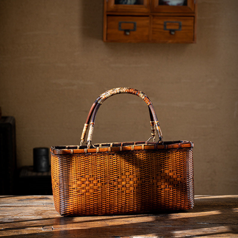 Bamboo Woven Antique Style Basket Han Chinese Clothing Tea Set Bags