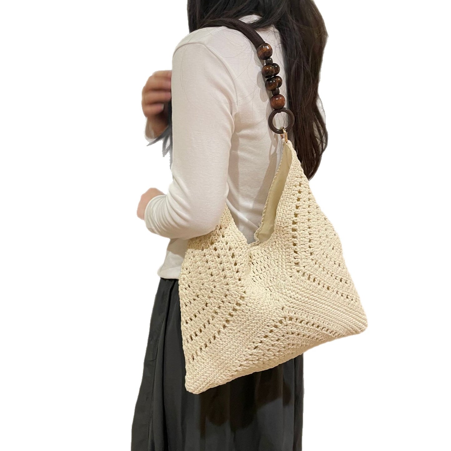 Korean Ethnic Handmade Design Sense Wooden Posts Underarm Vacation Seaside Bags