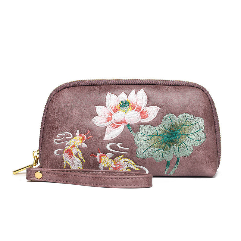 Style Lotus Embroidery Literary Flower Printing Hand Bags