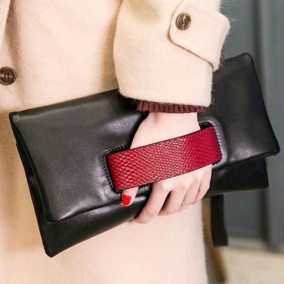 Women's Genuine Leather Elegant Envelope Soft Color Collision Women's Clutch
