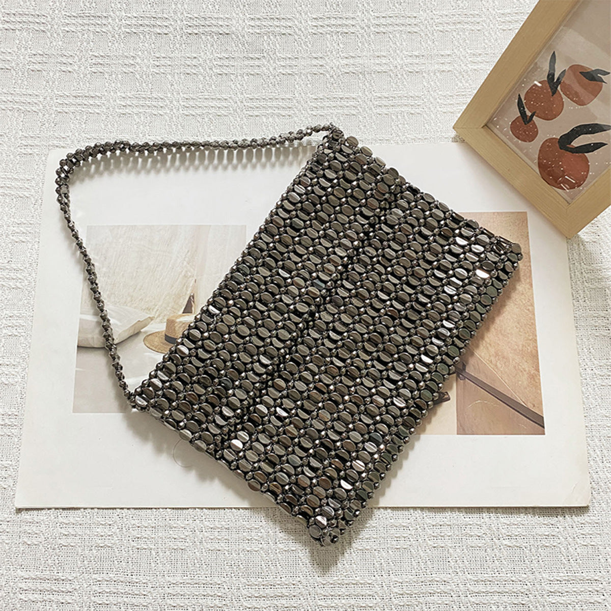 Women's Melon Seeds Beads Woven Large Capacity Portable Underarm Flip Handmade Women's Handbag