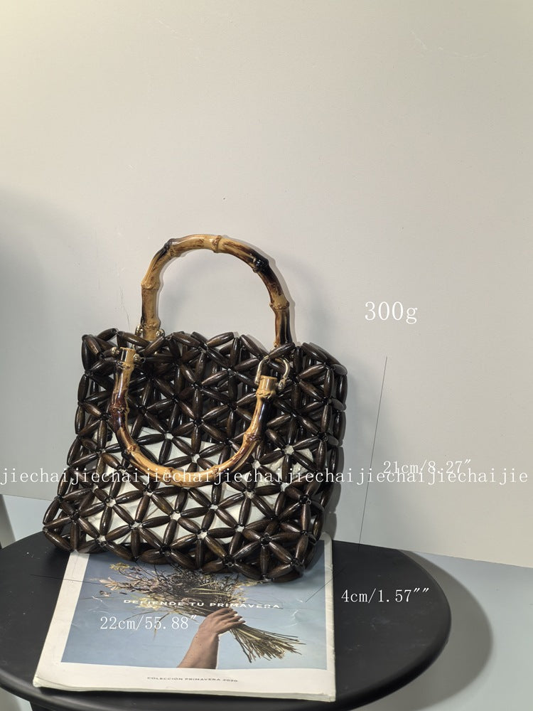 Women's Style Woven Wooden Bead Beaded Niche Handmade Women's Handbag