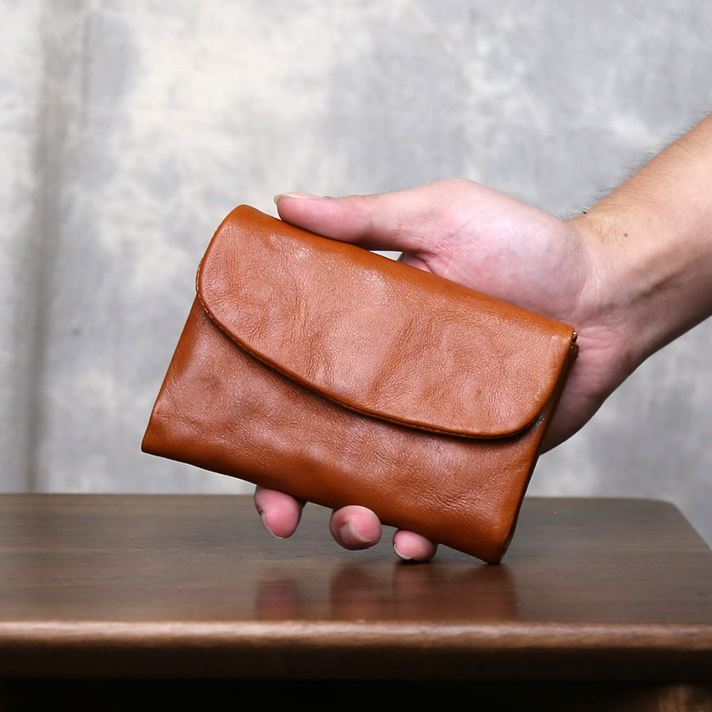 Women's & Men's First Layer Cowhide Genuine Leather Large Capacity Retro Fashion Three Men's Wallet