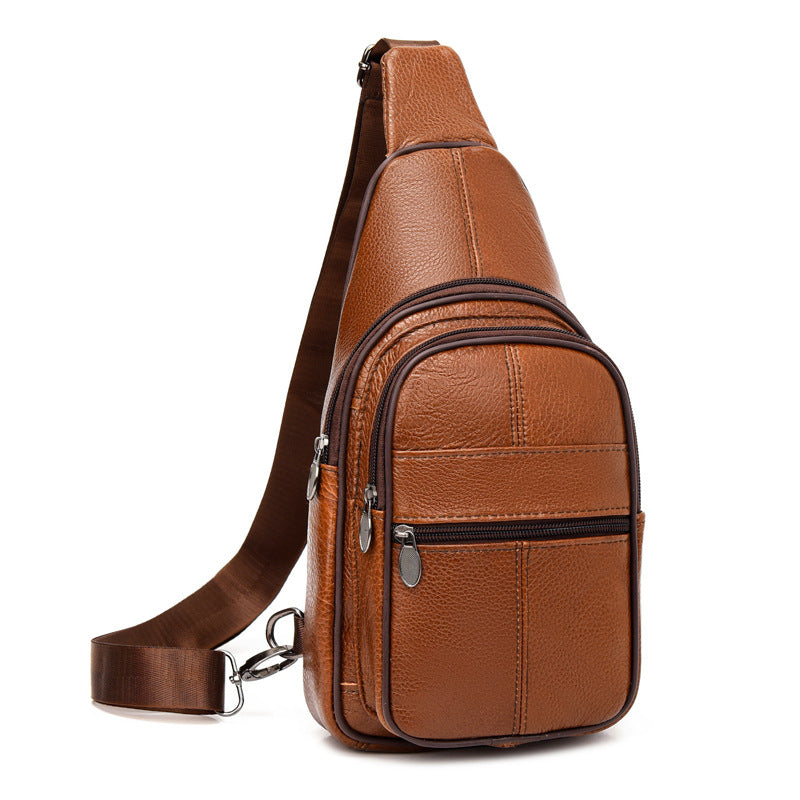 Men's Genuine Leather First Layer Cowhide Large Men's Chest Bag