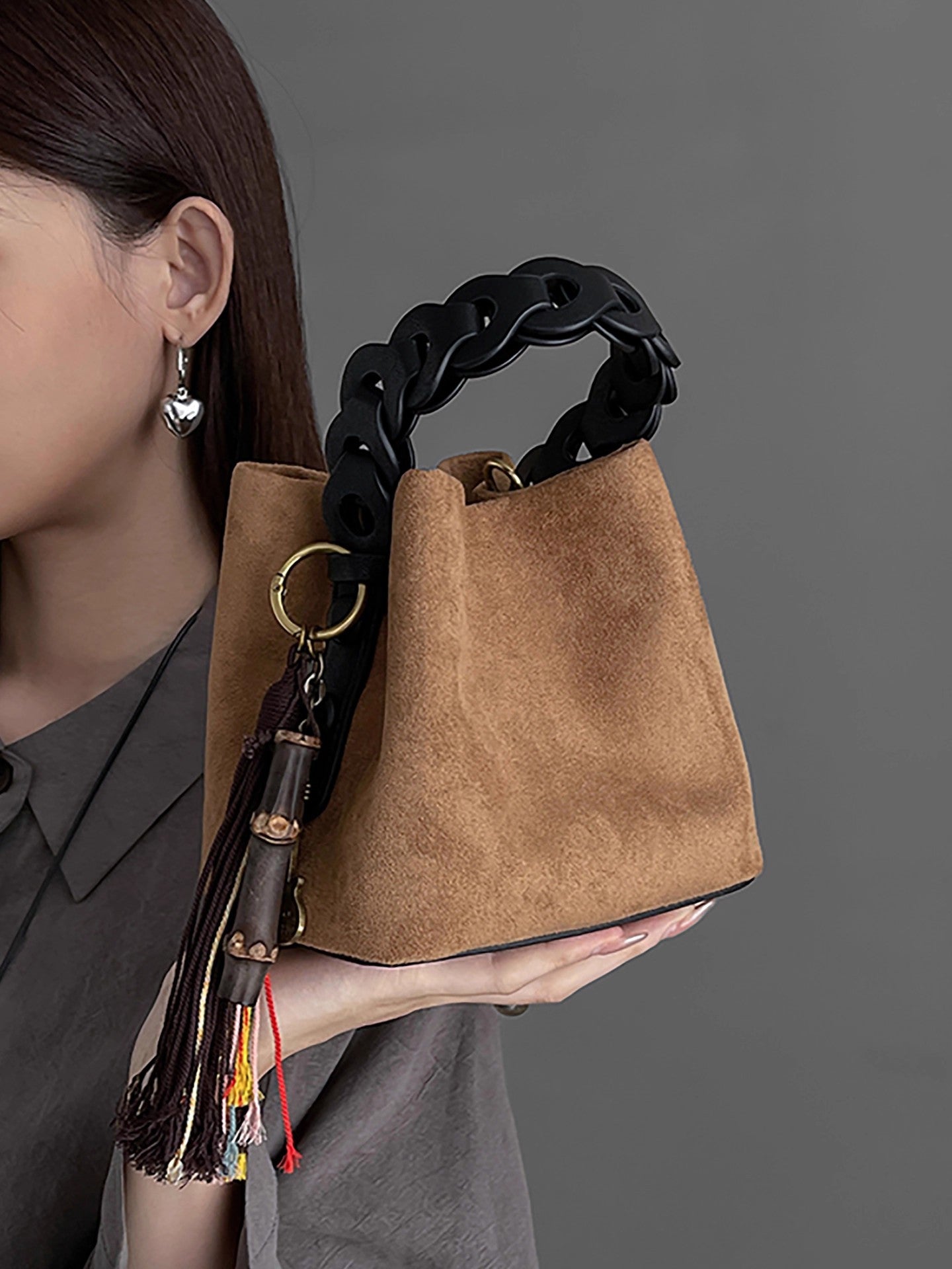 High-grade Portable Vegetable Basket Design Suede Women's Handbag