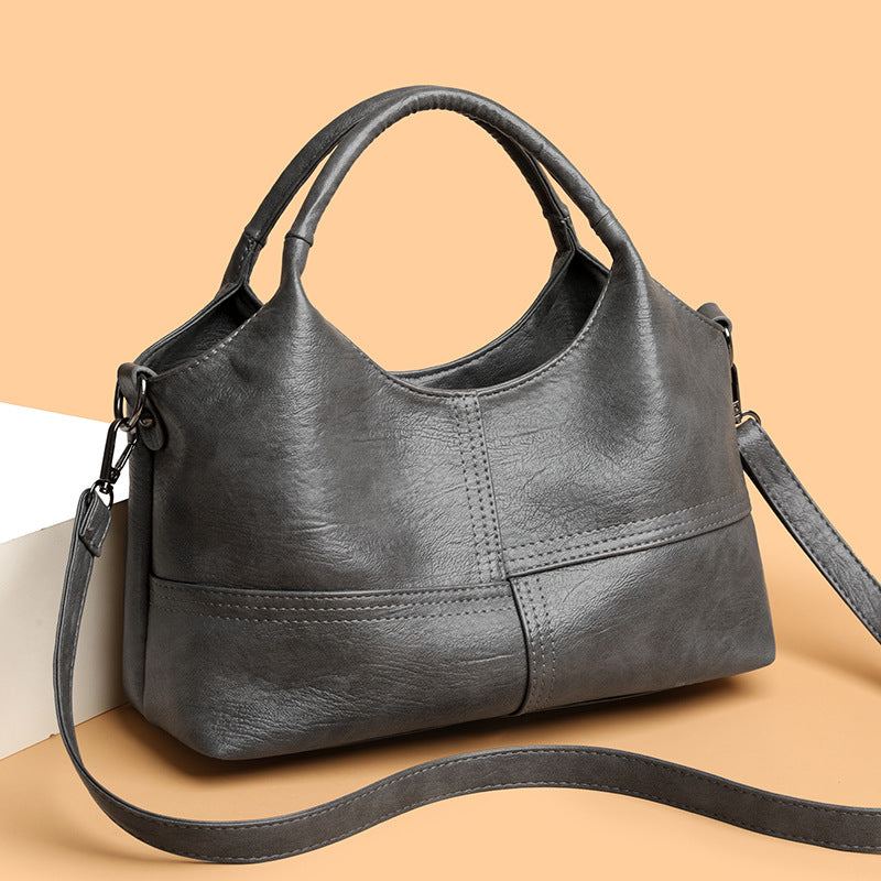 Women's Retro Soft Leather Fashion Stitching Large Tote Bag