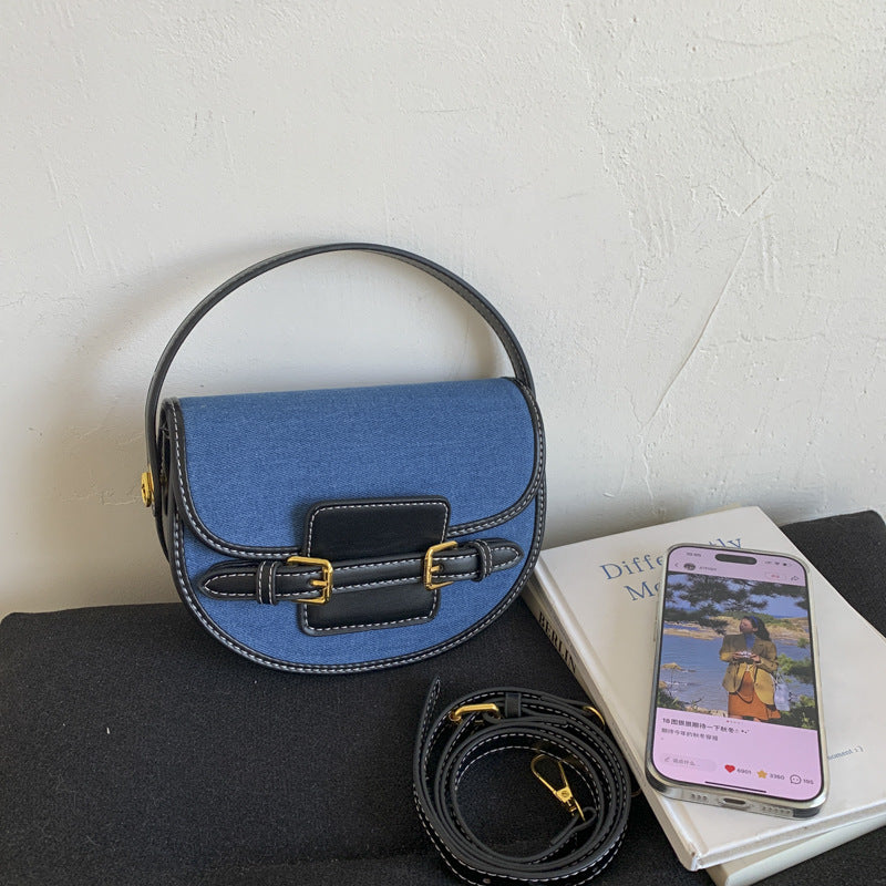 Advanced Texture Saddle Niche Denim Patchwork Women's Shoulder Bag