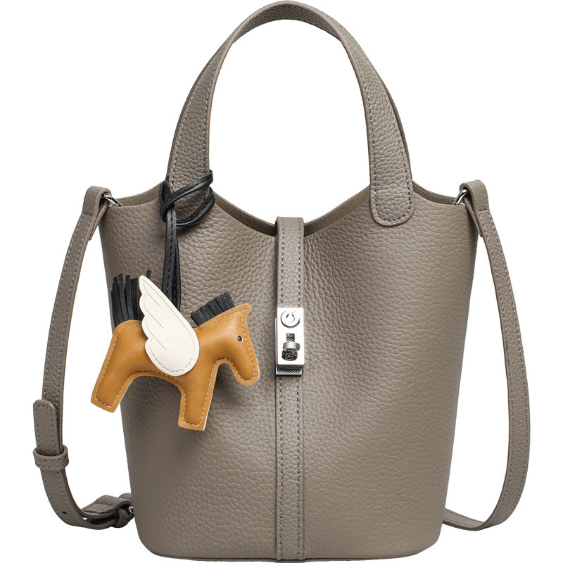 Women's Genuine Leather Portable Vegetable Basket High-grade Women's Messenger Bag