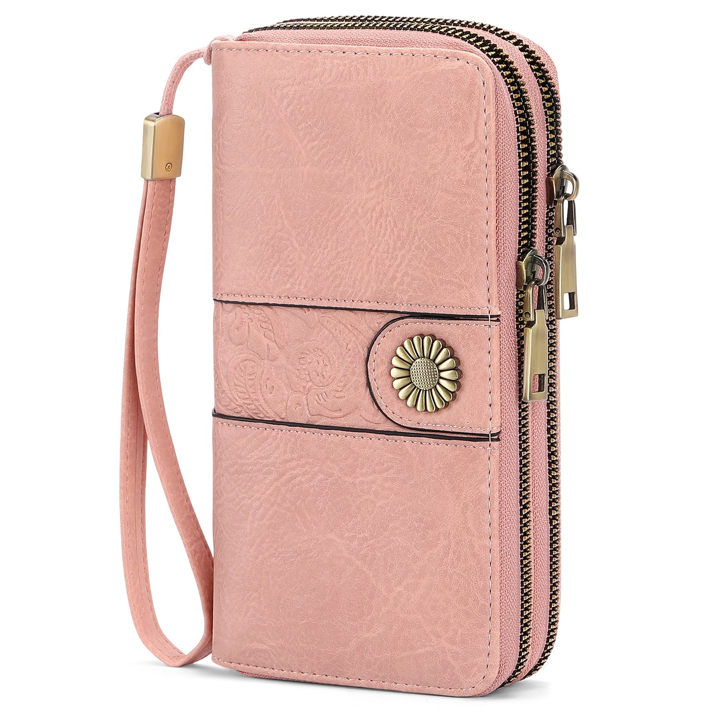 Women's Retro Leather Clutch Double Zipper Long Ladies Wallet