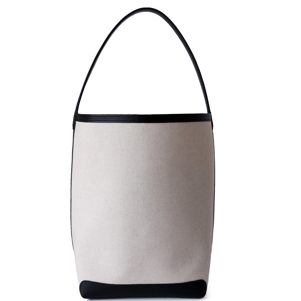Contrast Color Large Capacity Canvas Commuter Cotton Linen Leather Women's Shoulder Bag