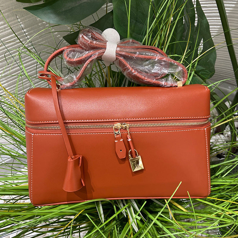 Real Leather Canvas Underarm Italian Zipper Women's Shoulder Bag