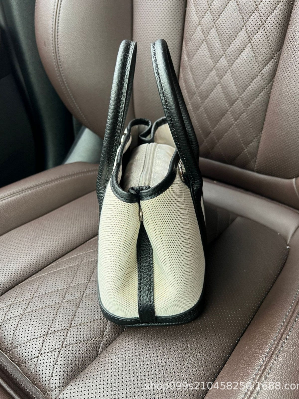 Women's First Layer Cowhide Niche High-grade Leather Large Capacity Canvas Contrast Tote Bags