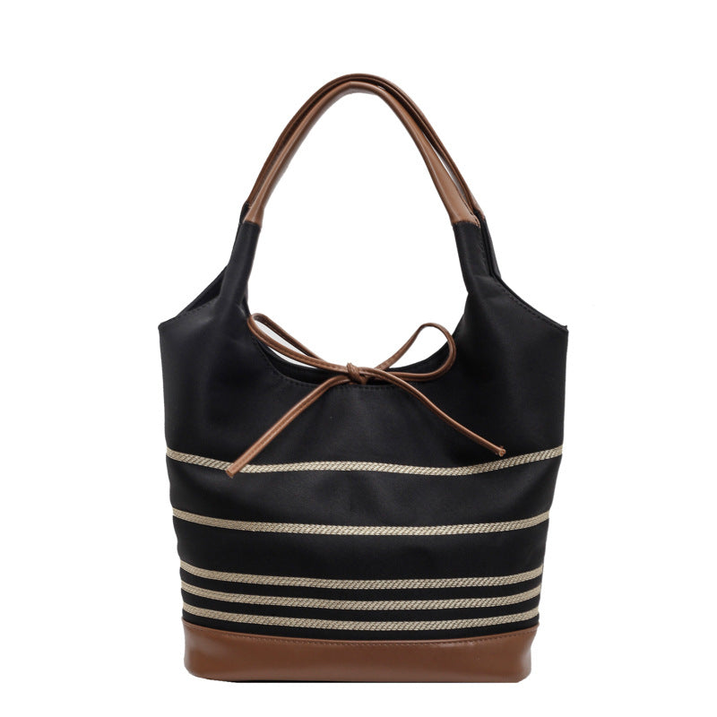 Women's Texture Commuter Large Capacity Striped Canvas Women's Shoulder Bag