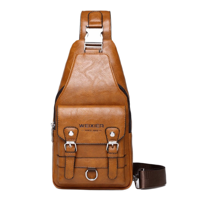 Men's Retro Waterproof Large Capacity Portable Leather Men's Chest Bag