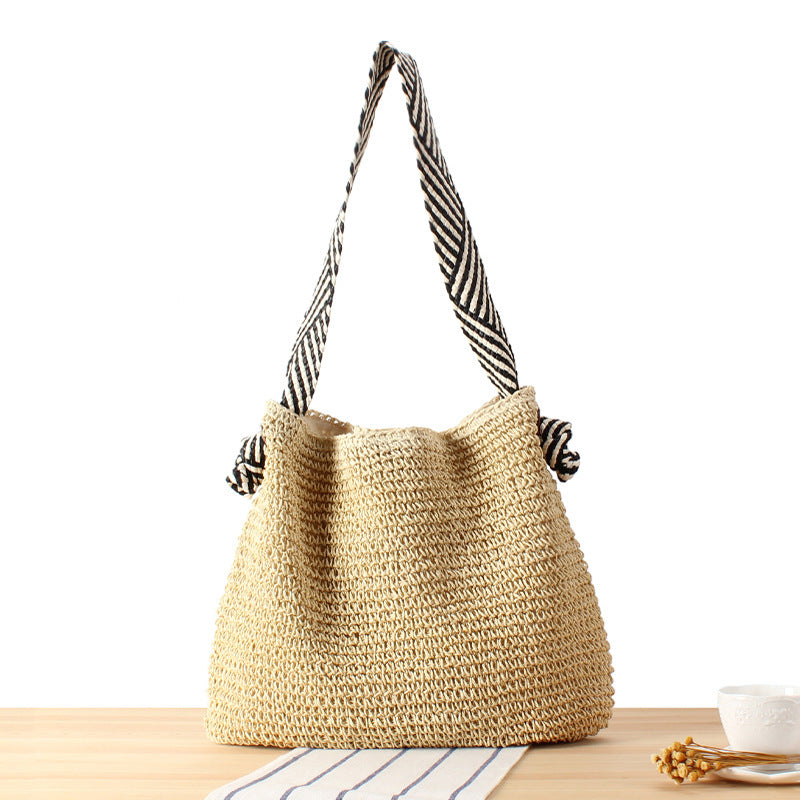 Navy Style Woven Knotted Strap Vacation Shoulder Bags