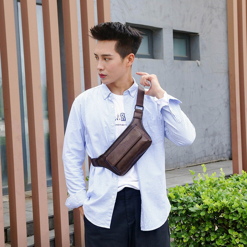 Men's Leather Retro Mobile Slanted Fashion Trendy Men's Fanny Pack