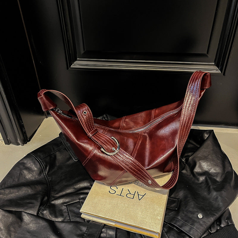 Women's Idle Style Soft Leather Oil Wax Dumpling Retro Large Capacity Women's Messenger Bag